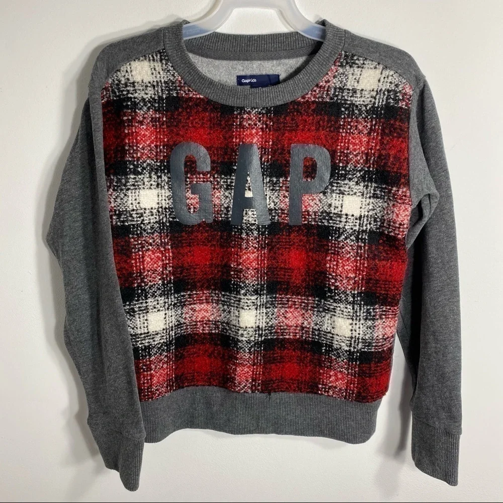 Gap Plaid Sweater Sweatshirt Fleece Sz Medium Kids